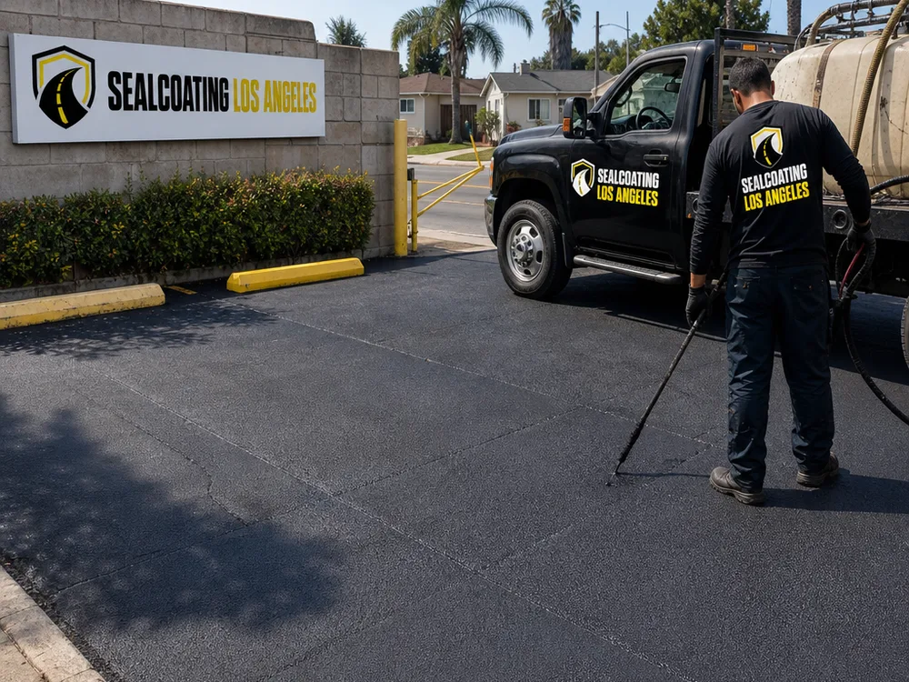 Fresh asphalt patching on a small parking area and drive aisle with multiple repaired saw-cut sections